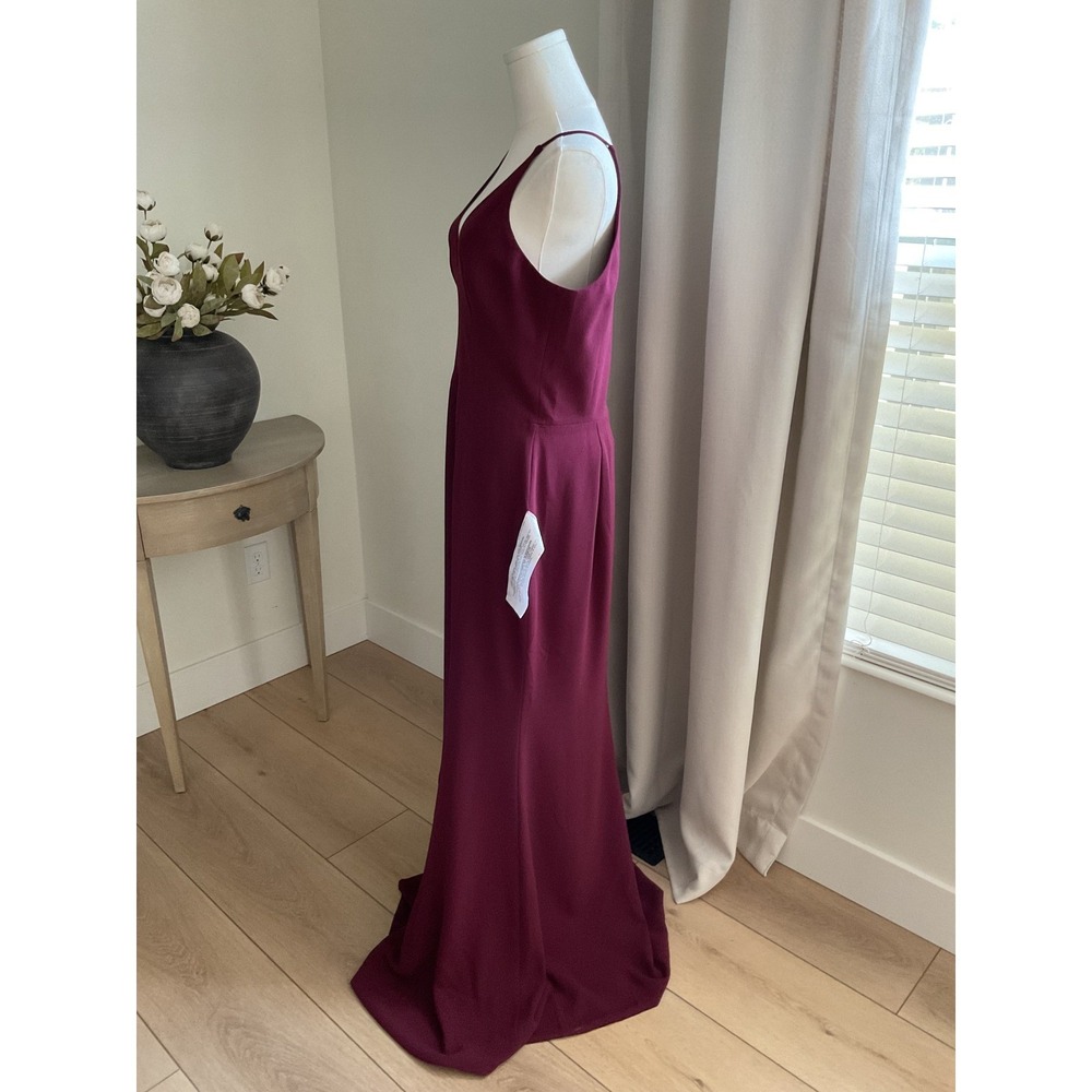 Dress The Population Iris Slit Crepe Gown Side Slit Burgundy LARGE NWT - Picture 5 of 14